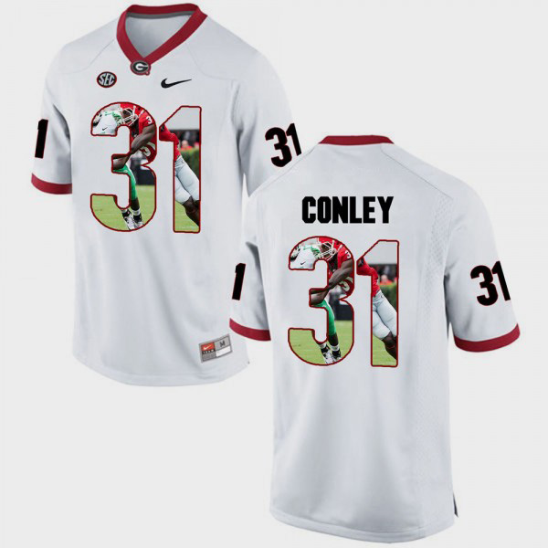 Men's #31 Chris Conley Georgia Bulldogs Pictorial Fashion Jersey - White